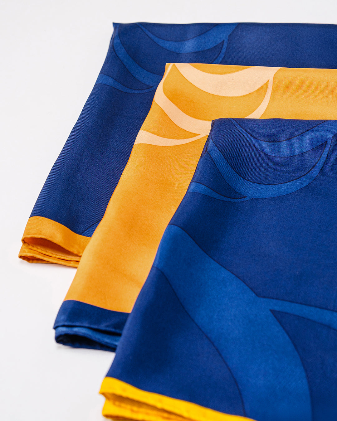 Peace In Mind Silk Scarf / Orange & Navy Blue / 55x55cm / 22x22in