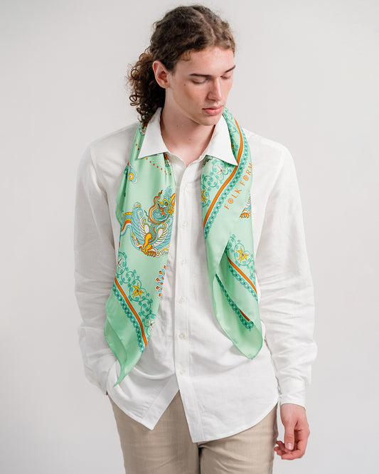 Phoenix Dance Silk Scarf / Green / 110x110cm / 44x44in
