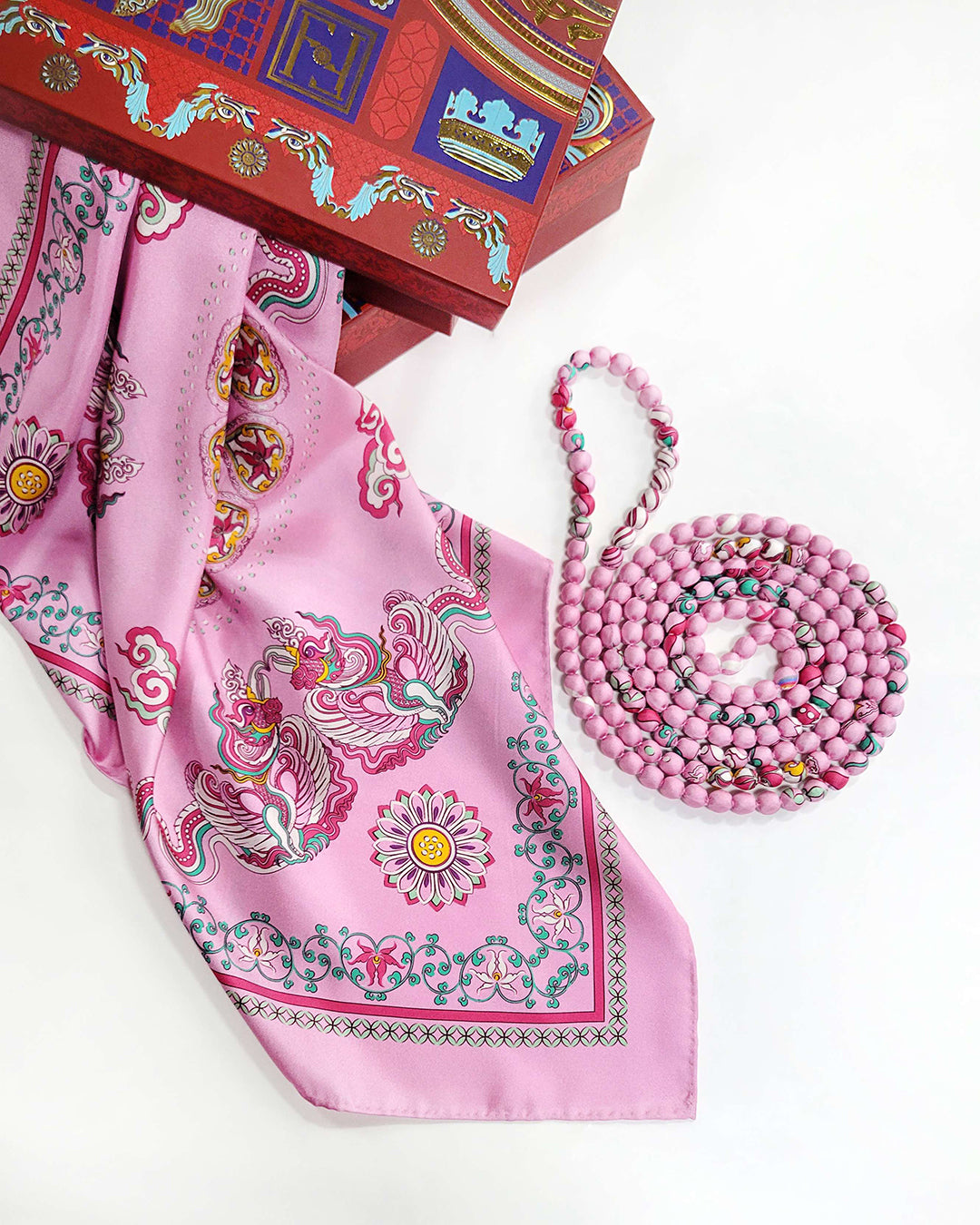 Phoenix Dance Silk Scarf / Pink / 110x110cm / 44x44in