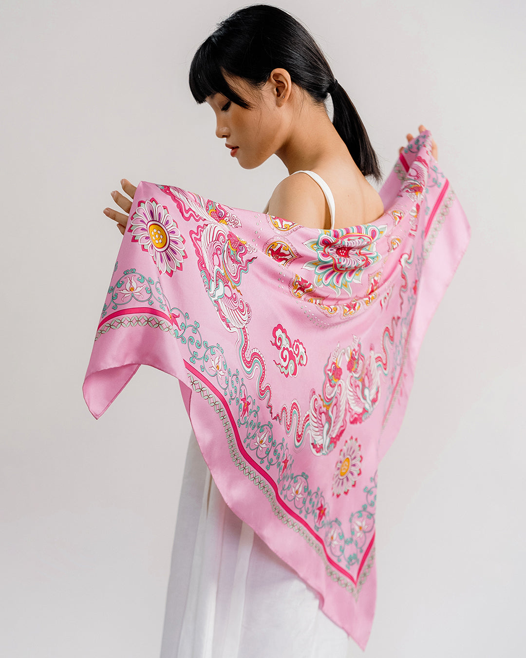 Phoenix Dance Silk Scarf / Pink / 110x110cm / 44x44in