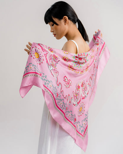 Phoenix Dance Silk Scarf / Pink / 110x110cm / 44x44in