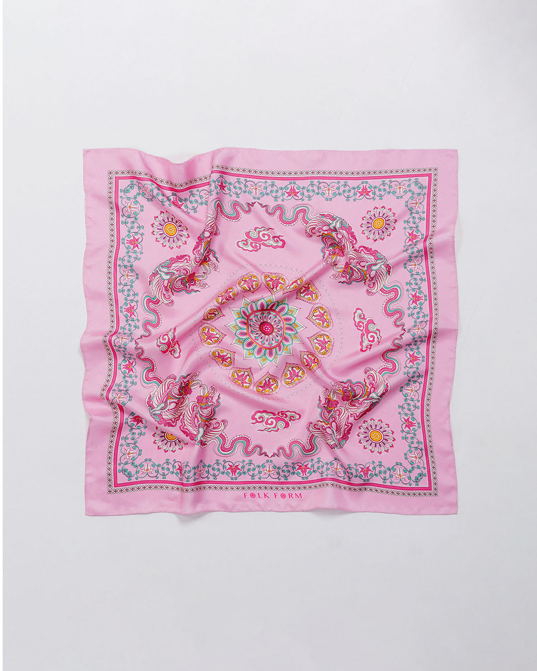 Phoenix Dance Silk Scarf / Pink / 110x110cm / 44x44in