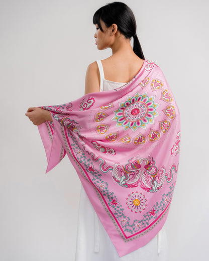 Phoenix Dance Silk Scarf / Pink / 110x110cm / 44x44in