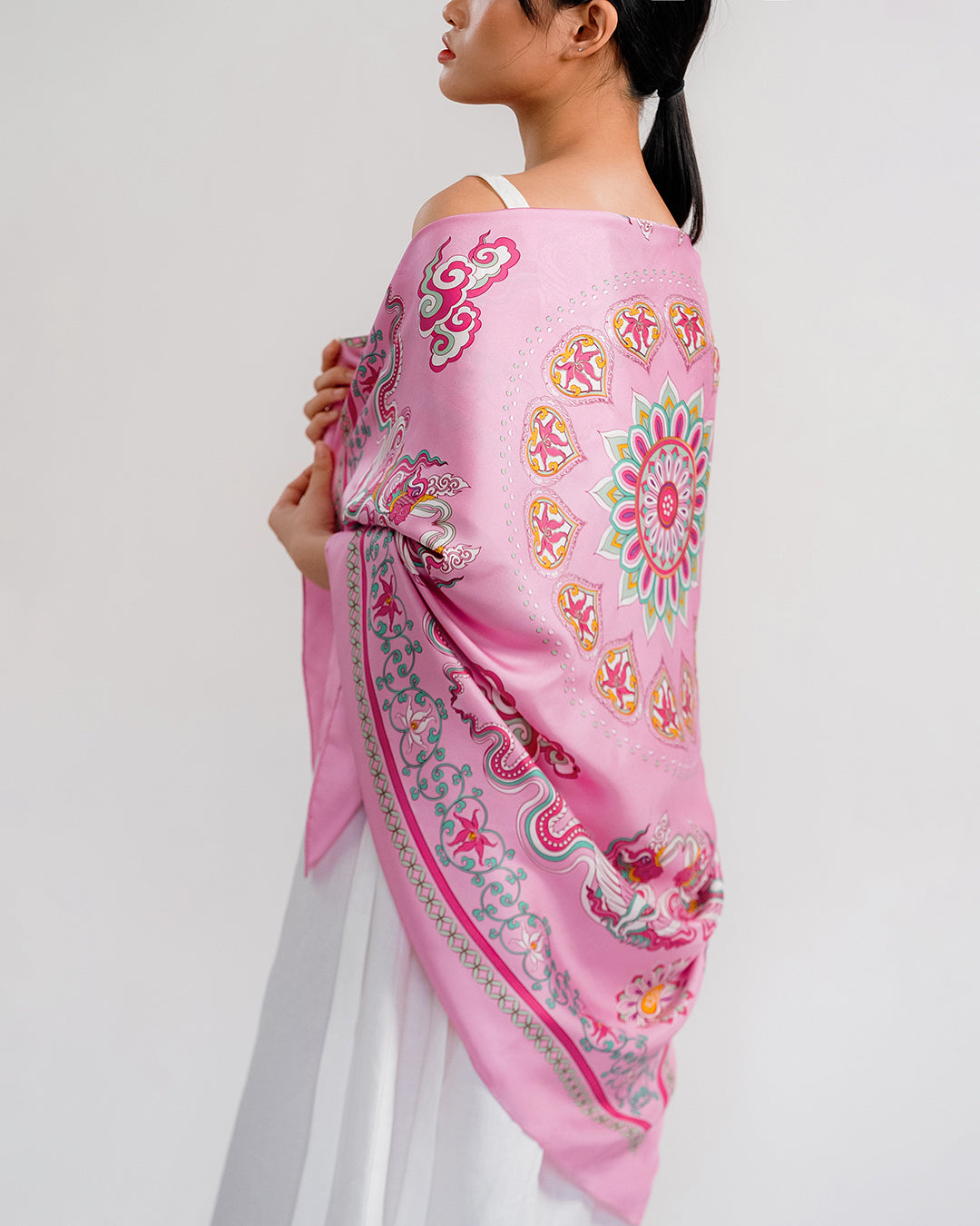 Phoenix Dance Silk Scarf / Pink / 110x110cm / 44x44in
