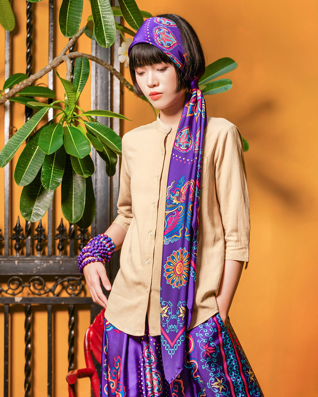 Phoenix Dance Silk Scarf / Purple