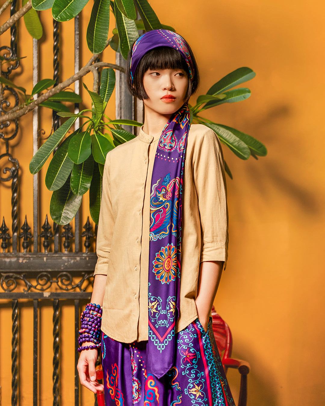 Phoenix Dance Silk Scarf / Purple