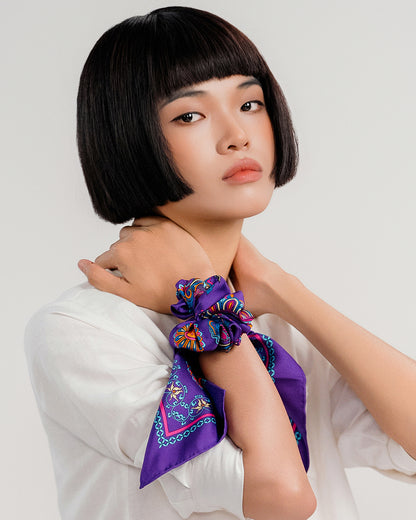 Phoenix Dance Silk Scarf / Purple / 55x55cm / 22x22in