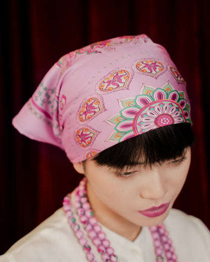Phoenix Dance Silk Scarf / Pink / 55x55cm / 22x22in