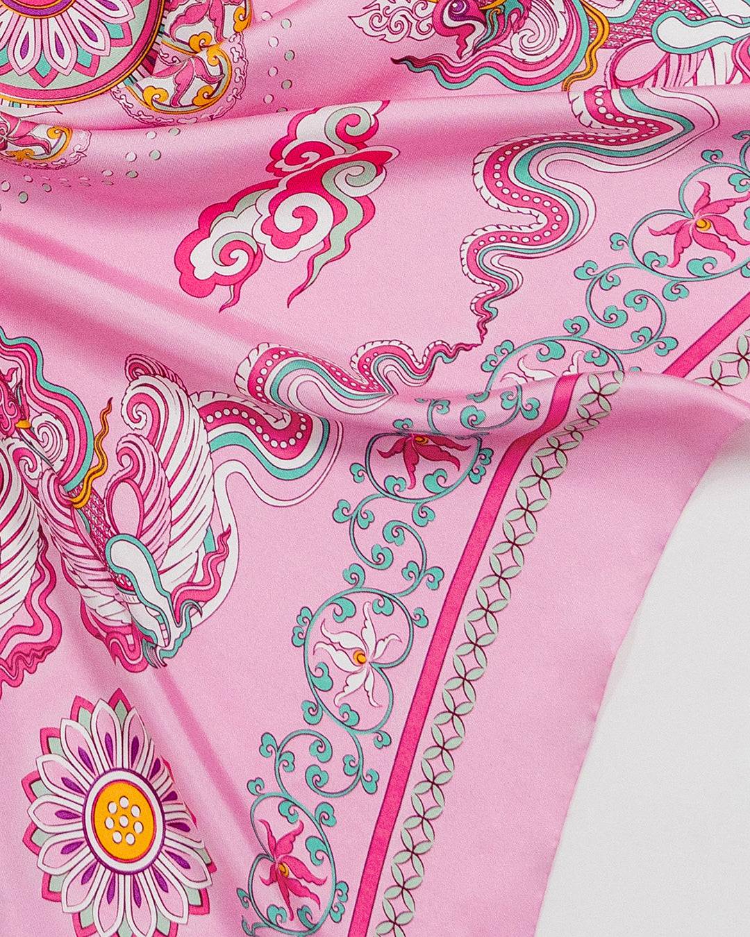 Phoenix Dance Silk Scarf / Pink / 110x110cm / 44x44in