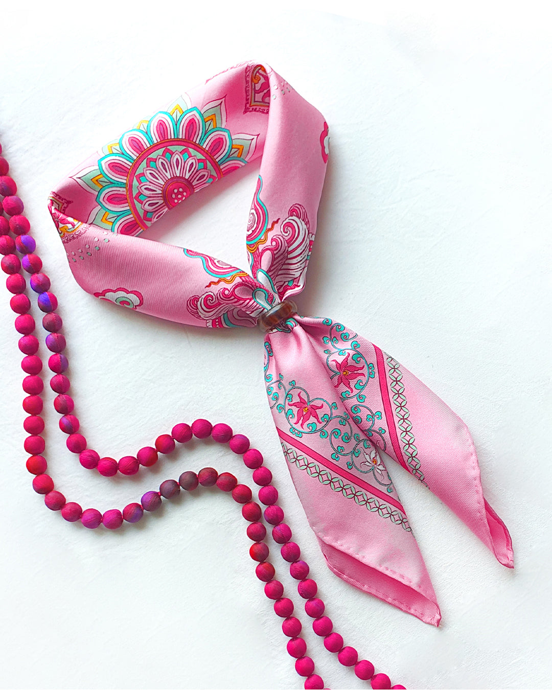 Phoenix Dance Silk Scarf / Pink / 110x110cm / 44x44in
