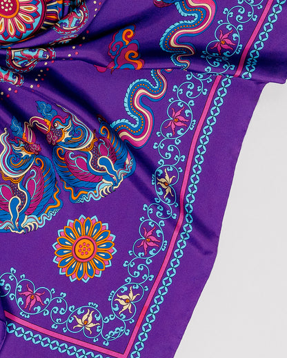 Phoenix Dance Silk Scarf / Purple / 65x65cm / 26x26in