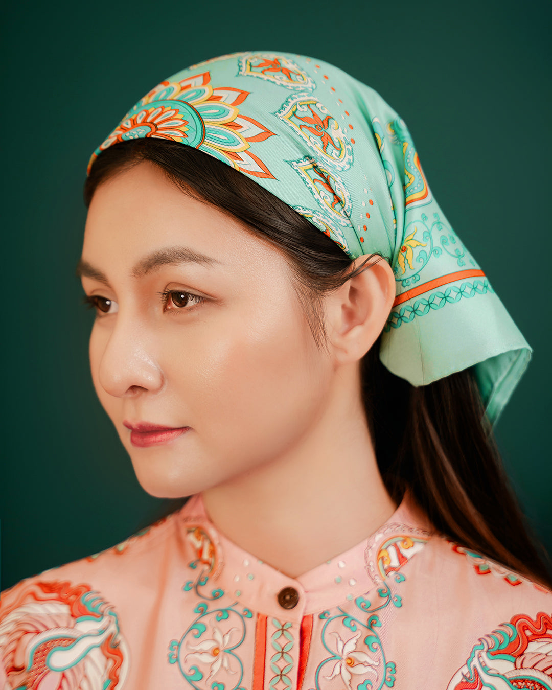 Phoenix Dance Silk Scarf / Green