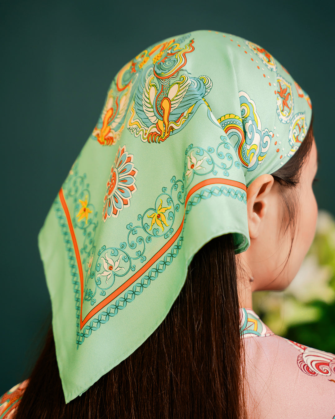 Phoenix Dance Silk Scarf / Green