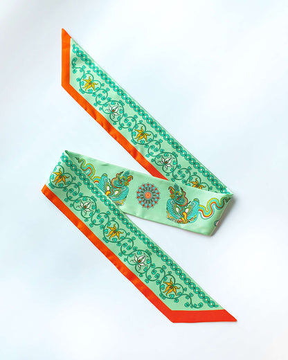 Phoenix Dance Silk Skinny Scarf / Green / 6x106cm / 2.4x44in