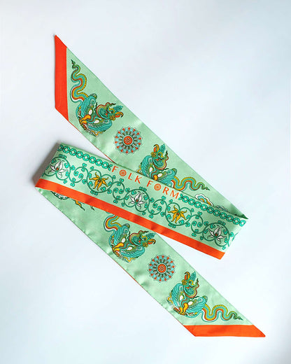 Phoenix Dance Silk Skinny Scarf / 6x106cm / 2.4x44in