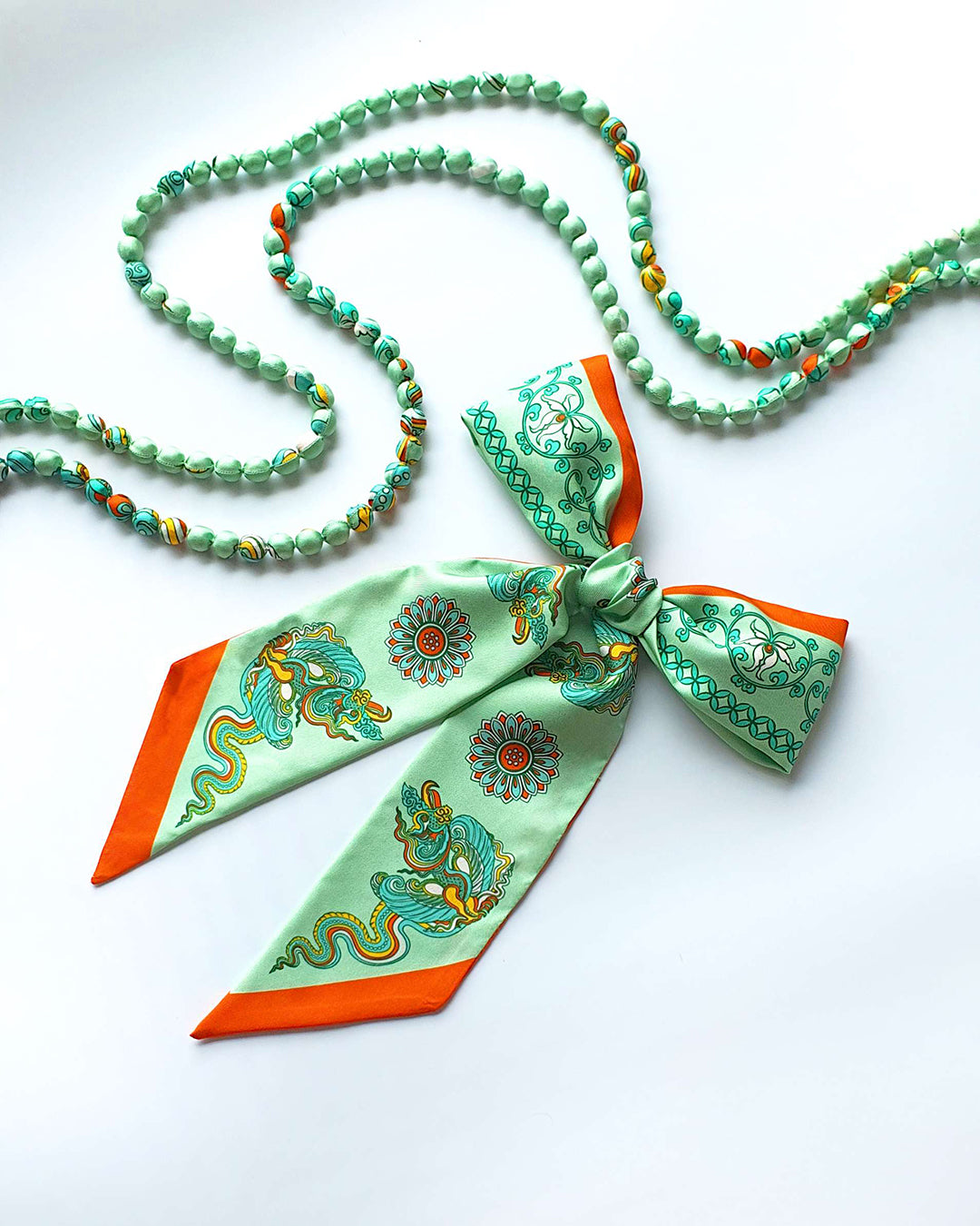 Phoenix Dance Silk Skinny Scarf / 6x106cm / 2.4x44in