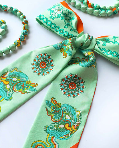 Phoenix Dance Silk Skinny Scarf / Green / 6x106cm / 2.4x44in