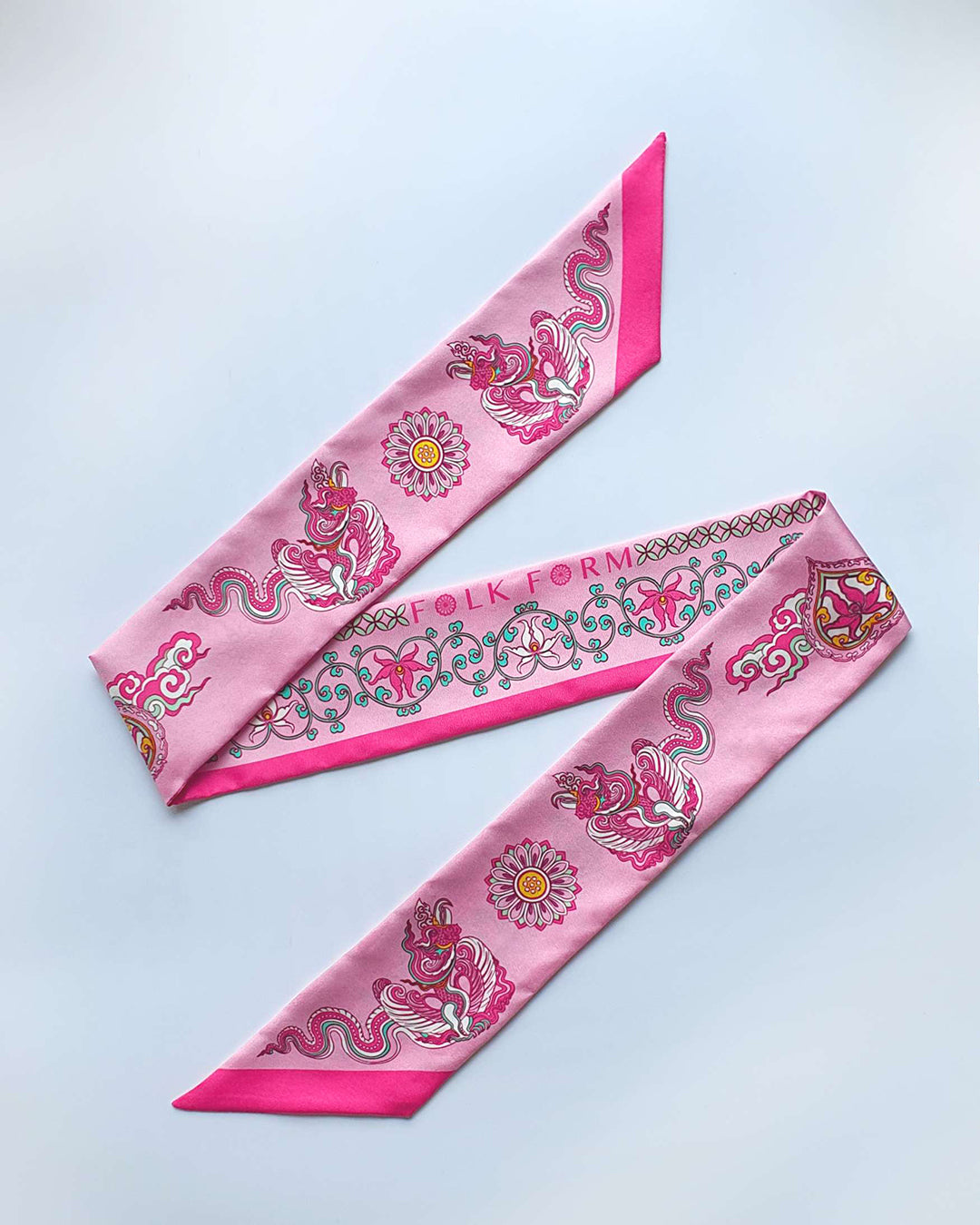 Phoenix Dance Silk Skinny Scarf / Pink / 6x106cm / 2.4x44in