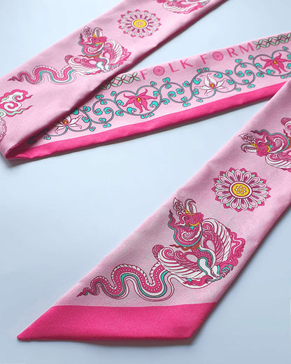 Phoenix Dance Silk Skinny Scarf / Pink / 6x106cm / 2.4x44in