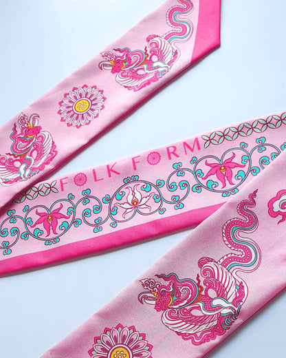 Phoenix Dance Silk Skinny Scarf / Pink / 6x106cm / 2.4x44in