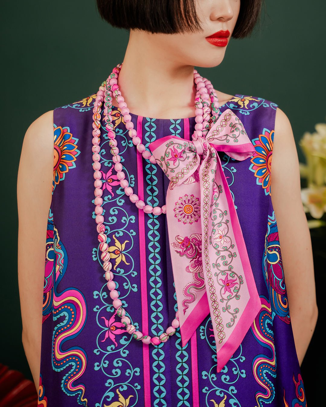 Phoenix Dance Silk Scarf / Pink