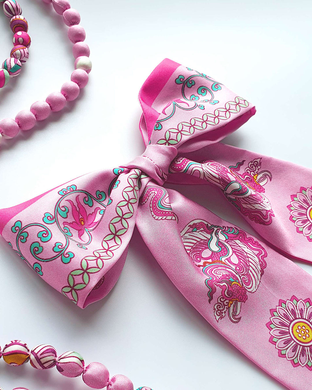 Phoenix Dance Silk Skinny Scarf / Pink / 6x106cm / 2.4x44in