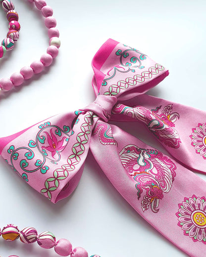 Phoenix Dance Silk Skinny Scarf / Pink / 6x106cm / 2.4x44in