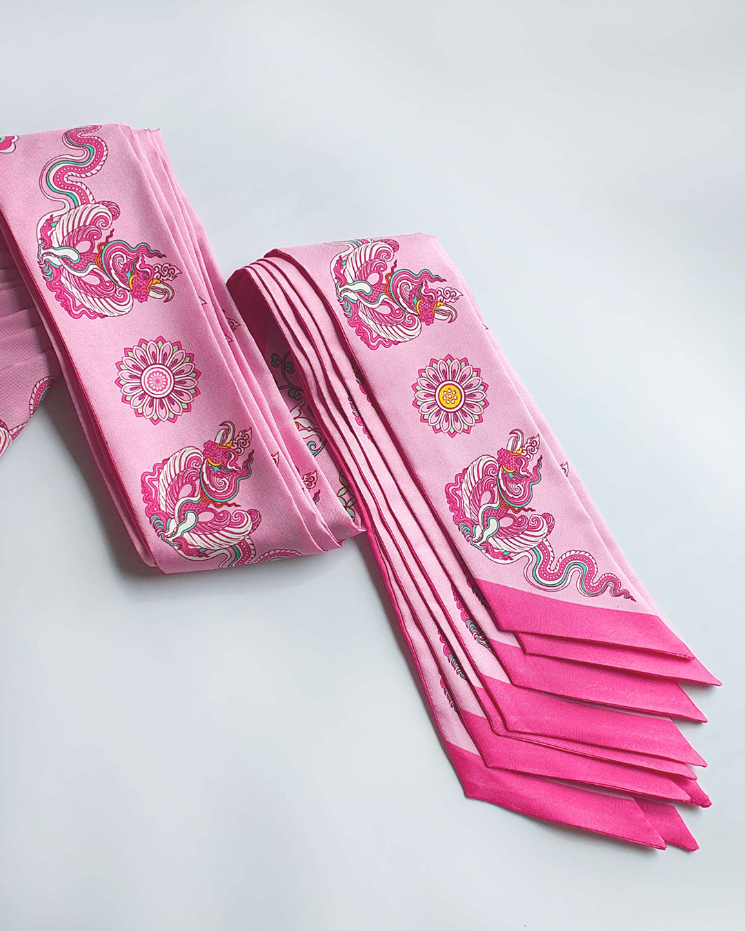 Phoenix Dance Silk Skinny Scarf / Pink / 6x106cm / 2.4x44in