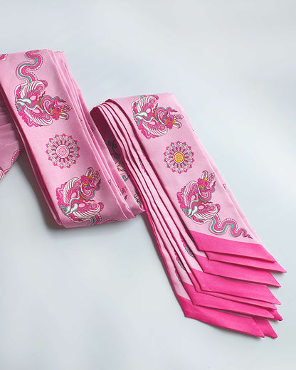 Phoenix Dance Silk Skinny Scarf / Pink / 6x106cm / 2.4x44in