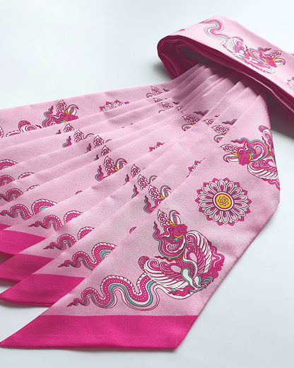 Phoenix Dance Silk Skinny Scarf / Pink / 6x106cm / 2.4x44in