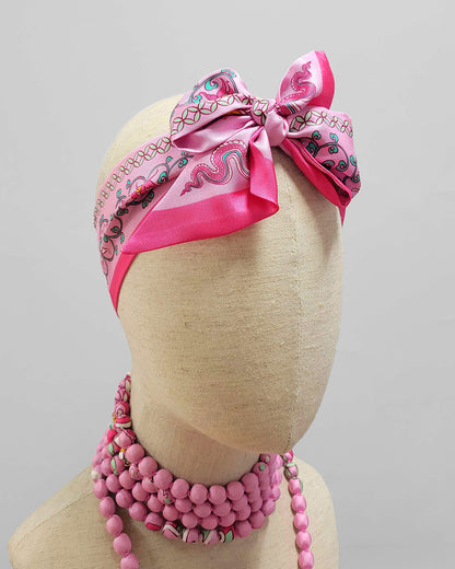 Phoenix Dance Silk Skinny Scarf / Pink / 6x106cm / 2.4x44in