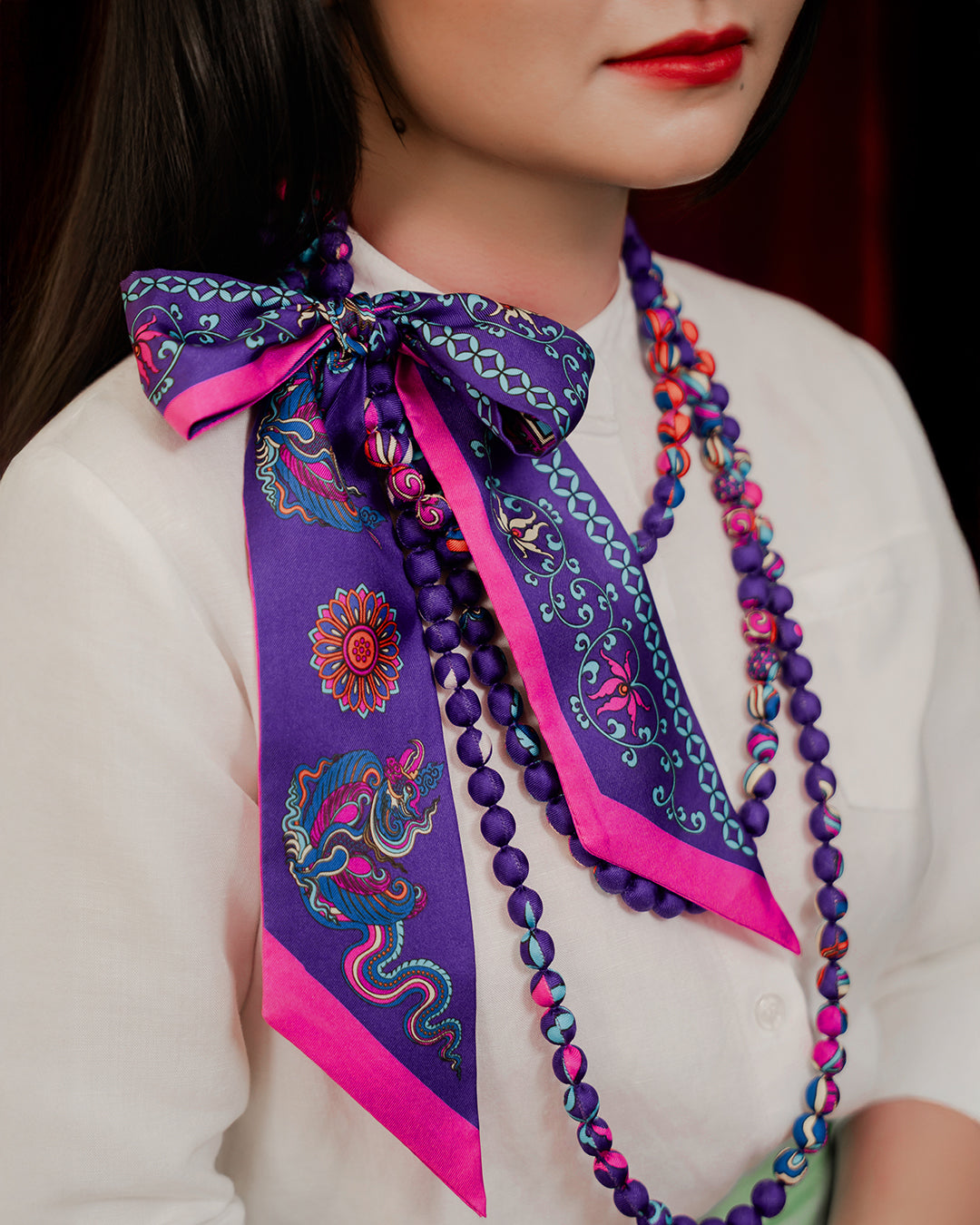 Phoenix Dance Silk Scarf / Purple