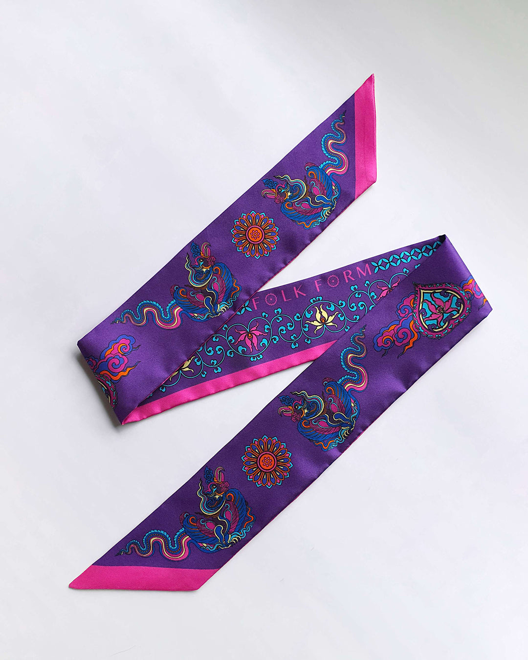 Phoenix Dance Silk Skinny Scarf / 6x106cm / 2.4x44in