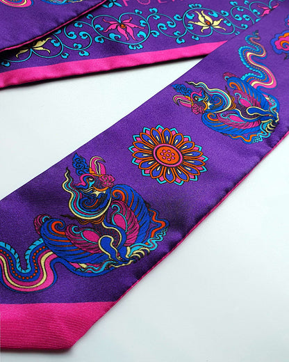 Phoenix Dance Silk Skinny Scarf / Purple / 6x106cm / 2.4x44in