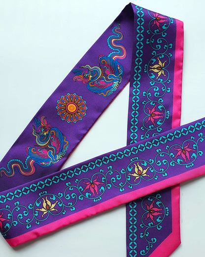 Phoenix Dance Silk Skinny Scarf / Purple / 6x106cm / 2.4x44in