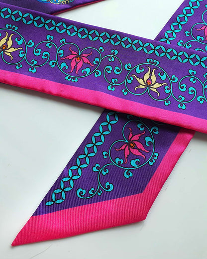Phoenix Dance Silk Skinny Scarf / Purple / 6x106cm / 2.4x44in