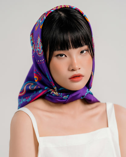 Phoenix Dance Silk Scarf / Purple / 90x90cm / 36x36in