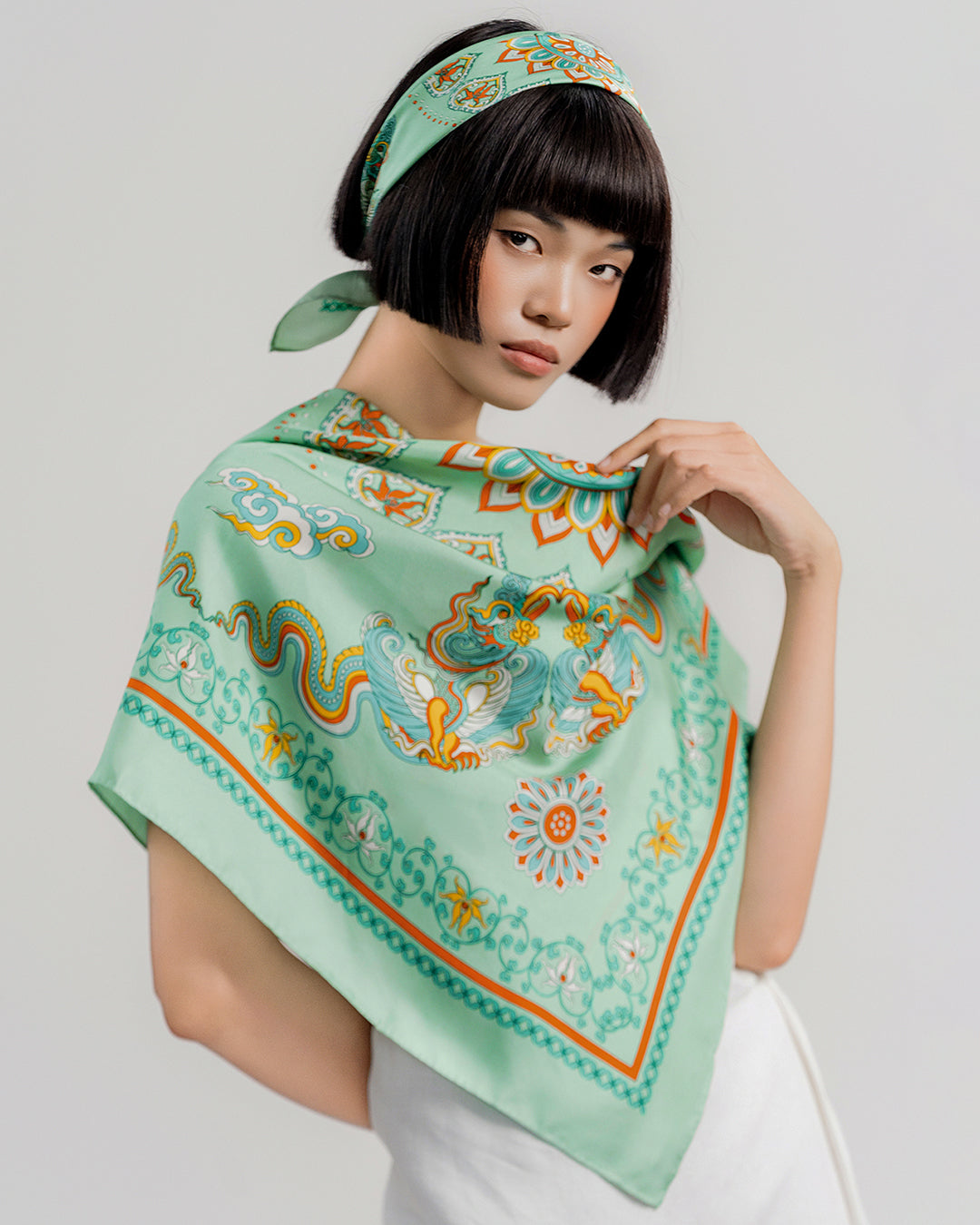 Phoenix Dance Silk Scarf / Green