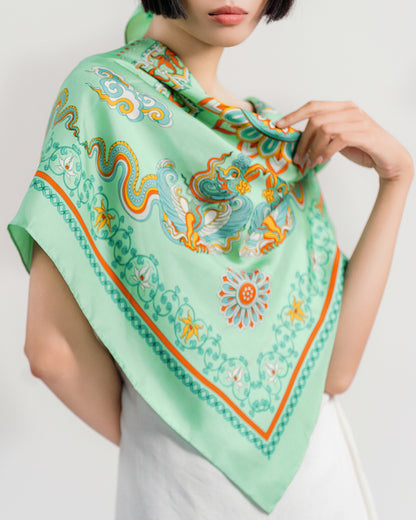 Phoenix Dance Silk Scarf / Green