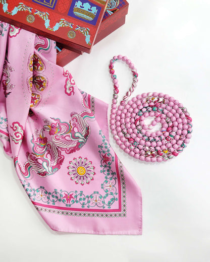 Phoenix Dance Silk Scarf / Pink / 90x90cm / 36x36in