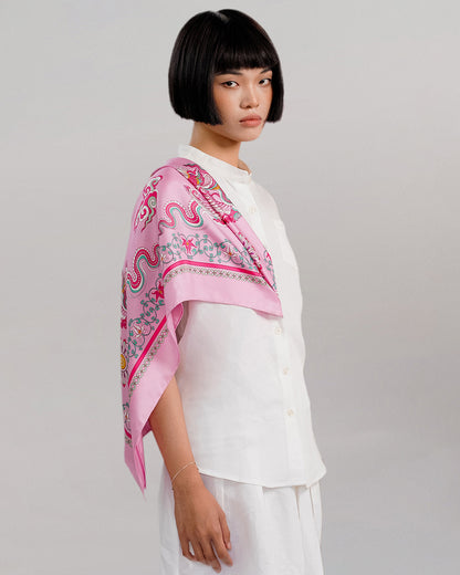 Phoenix Dance Silk Scarf / Pink / 90x90cm / 36x36in