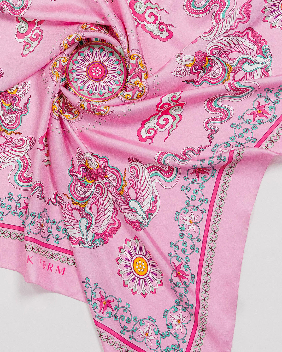 Phoenix Dance Silk Scarf / Pink / 110x110cm / 44x44in