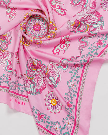 Phoenix Dance Silk Scarf / Pink / 110x110cm / 44x44in