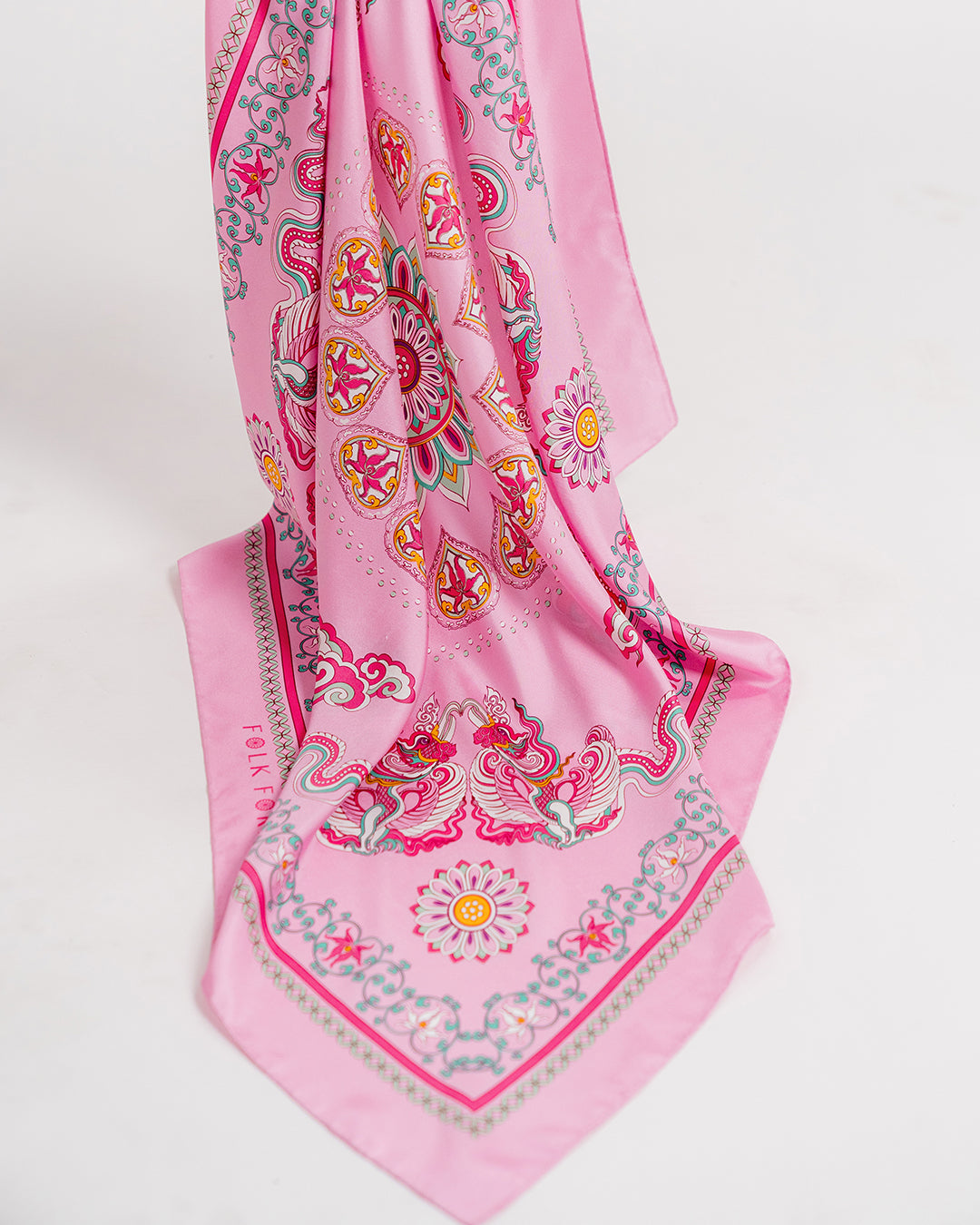 Phoenix Dance Silk Scarf / Pink / 110x110cm / 44x44in