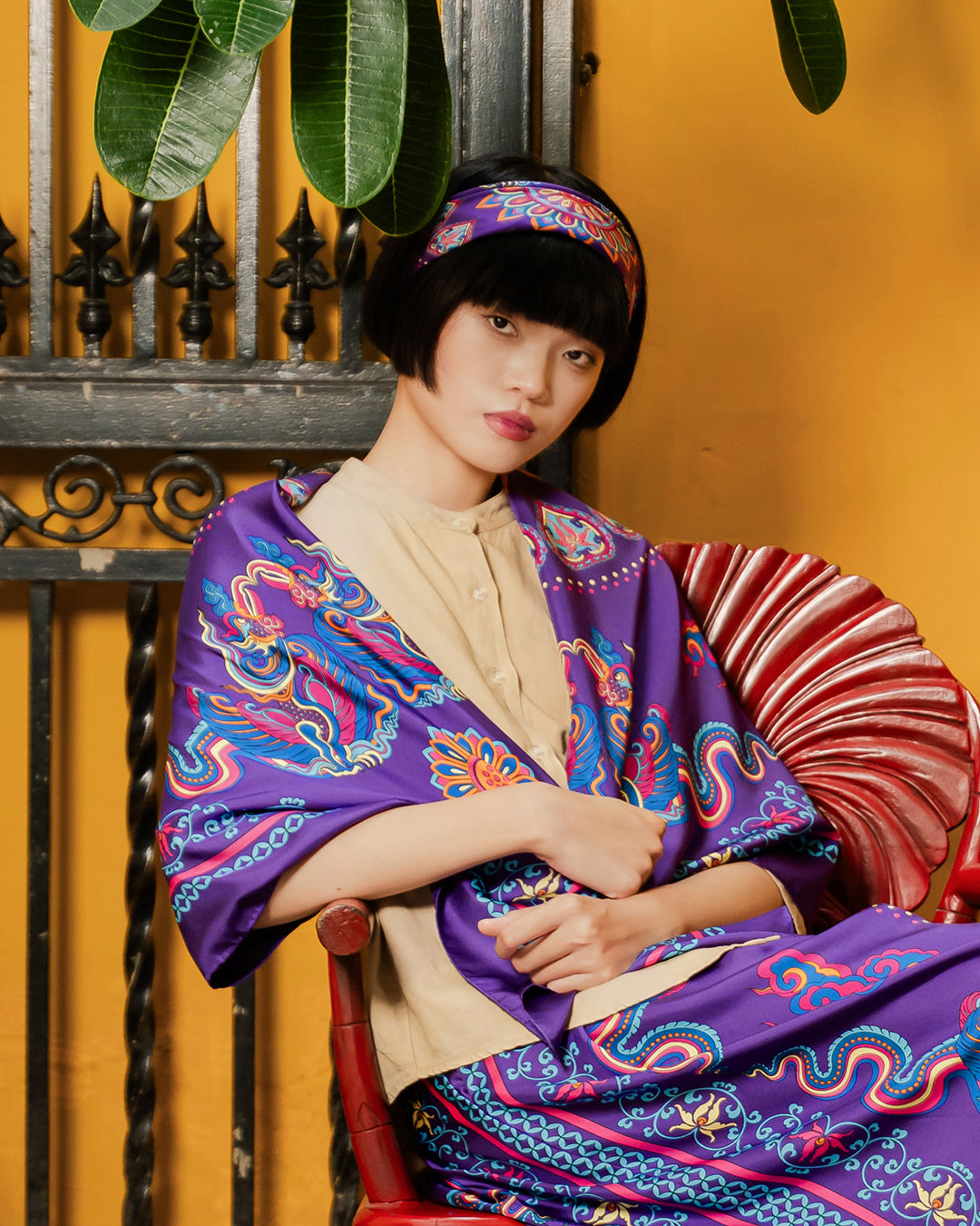 Phoenix Dance Silk Scarf / Purple