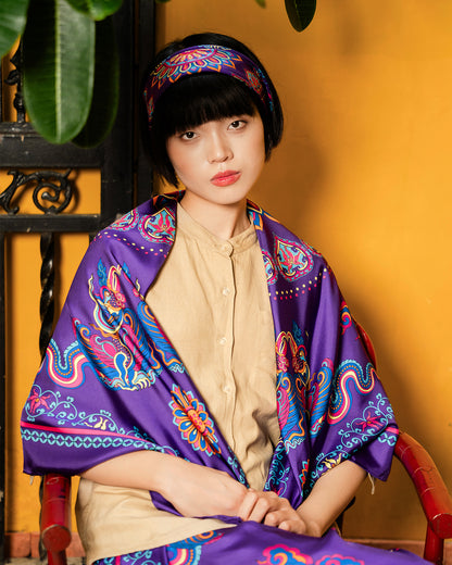 Phoenix Dance Silk Scarf / Purple