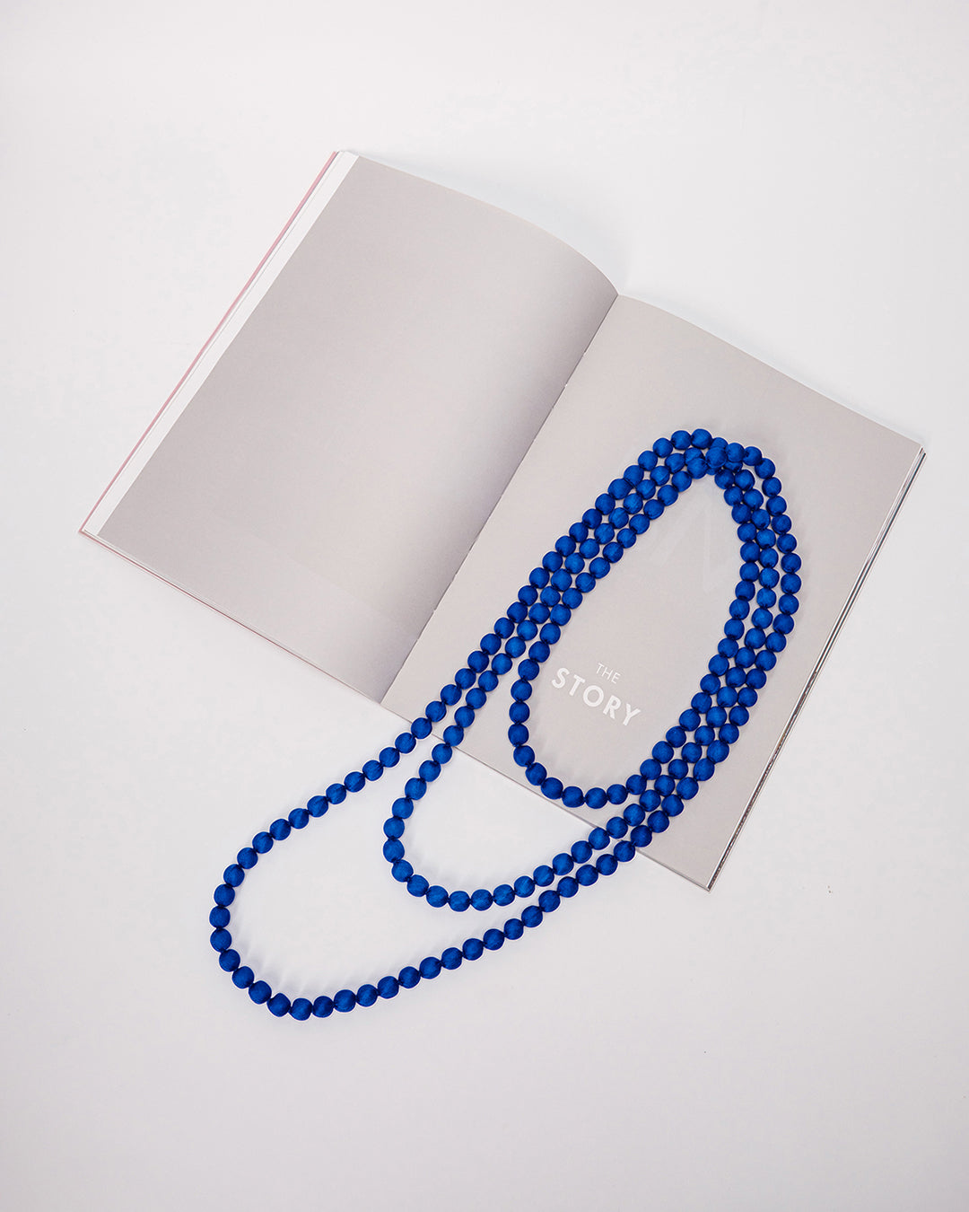 Plain Silk Wrapped Bead Necklace / Cobalt Blue / 110cm / 44in