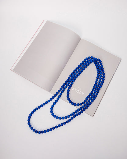 Plain Silk Wrapped Bead Necklace / Cobalt Blue / 110cm / 44in