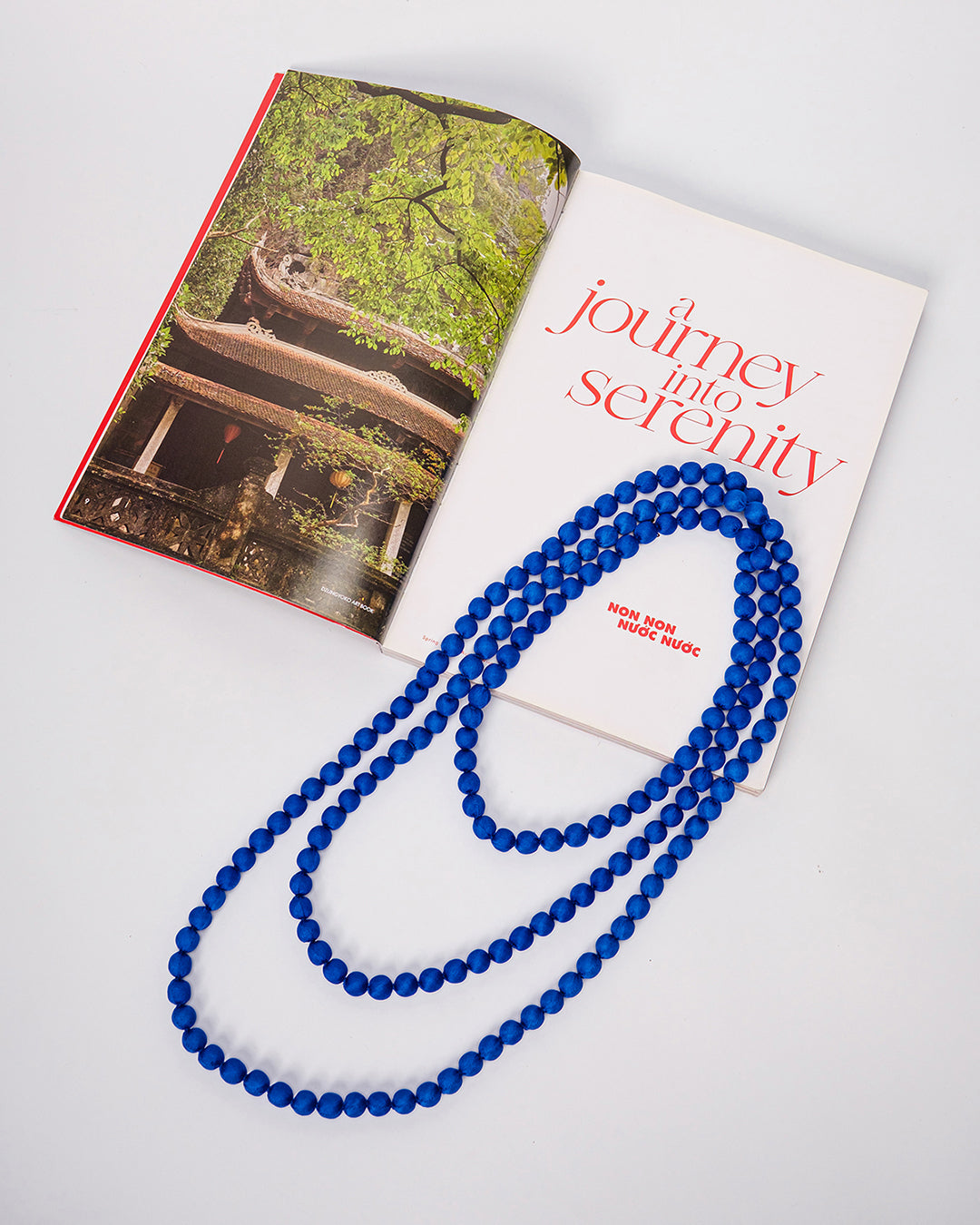 Plain Silk Wrapped Bead Necklace / Cobalt Blue / 110cm / 44in
