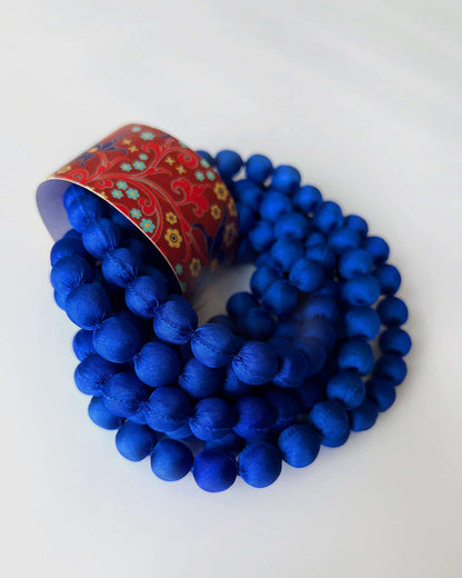 Plain Silk Wrapped Bead Necklace / Cobalt Blue / 110cm / 44in